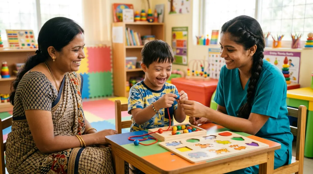 Developmental support session for child with Down syndrome