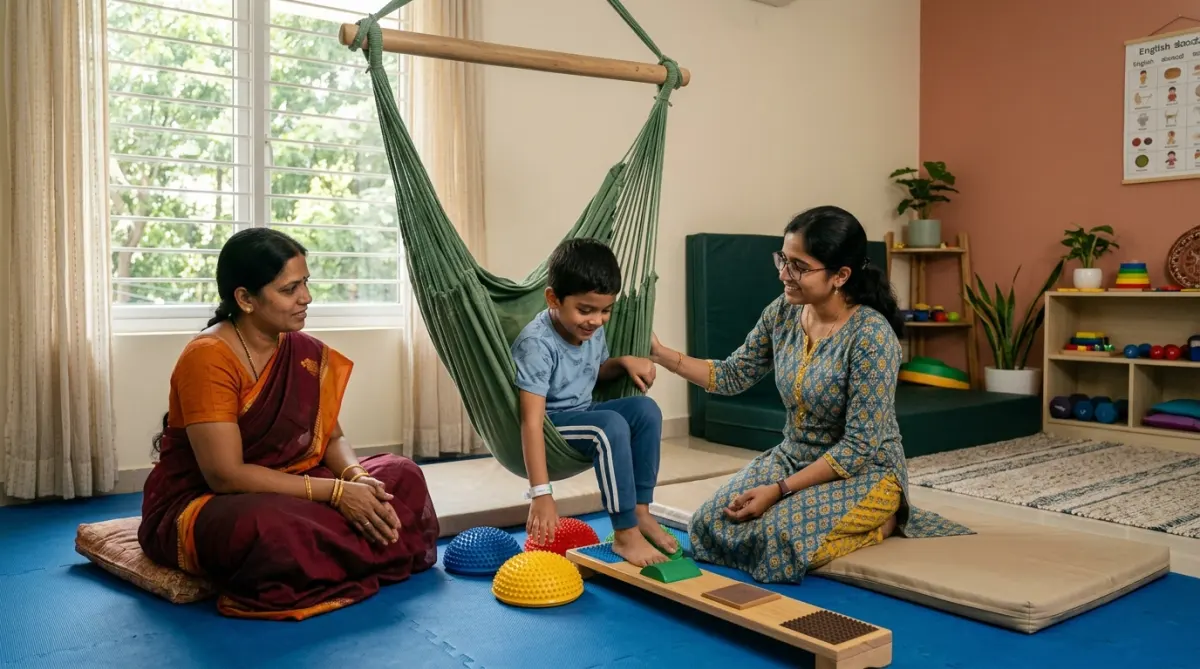 Sensory regulation activities for autistic child at developmental clinic